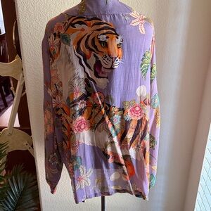 Powder Sumptuously Soft Kimono Cape - Purple and Pink